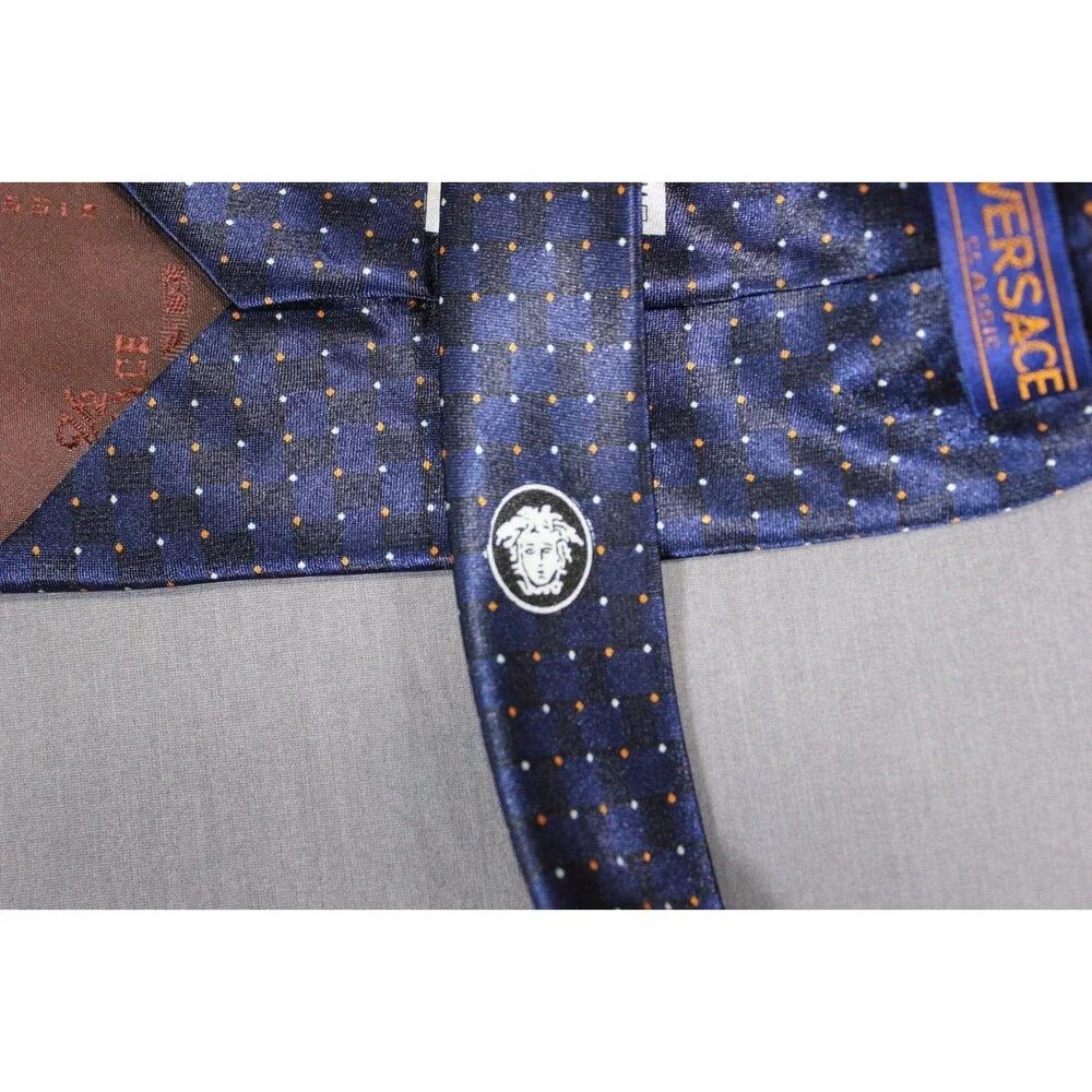 Vintage Versace Necktie Classic V2 Geometric Pattern Handmade Blue Silk Tie